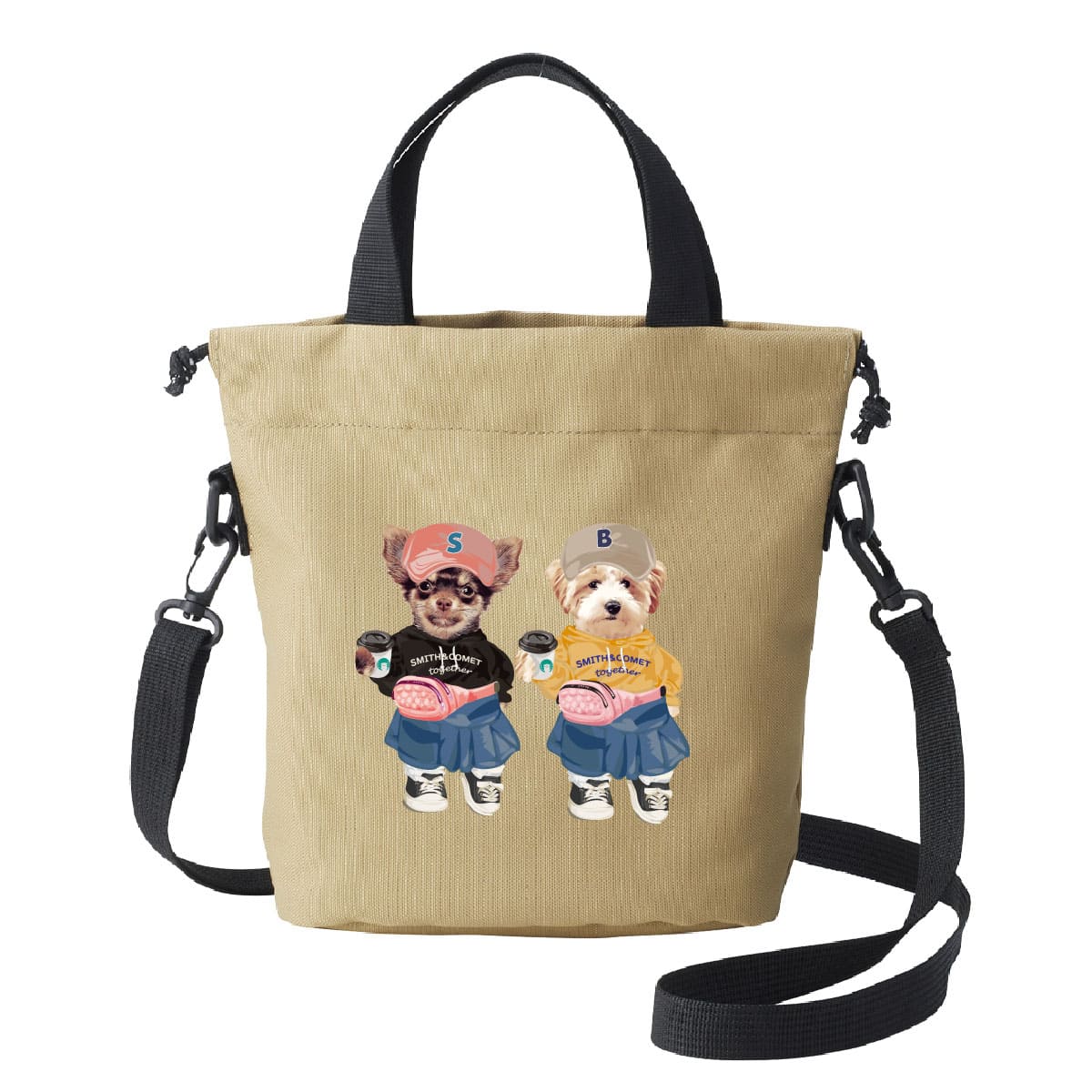 ベージュに２頭デザインをプリントしたイメージ