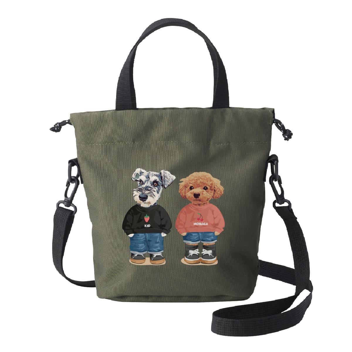 オリーブに２頭デザインをプリントしたイメージ