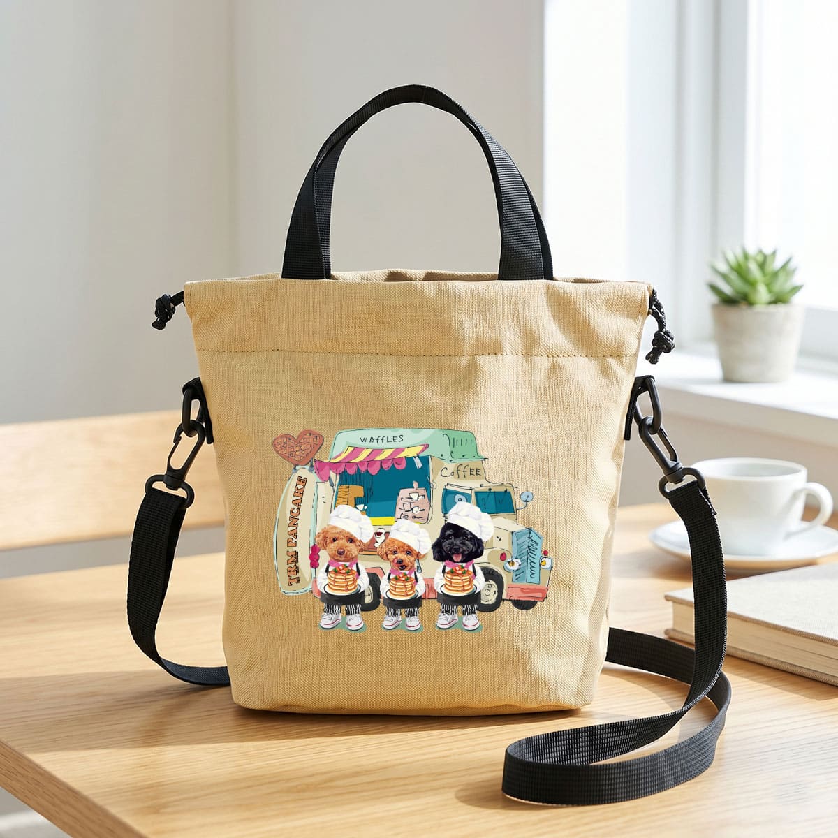 肩掛けバッグにイラスト番号1をプリントしたイメージ